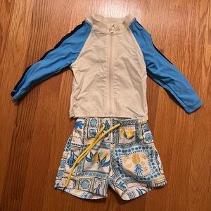 Swimzip used one like new boys child swim set rash guard 12-18M Blue White
